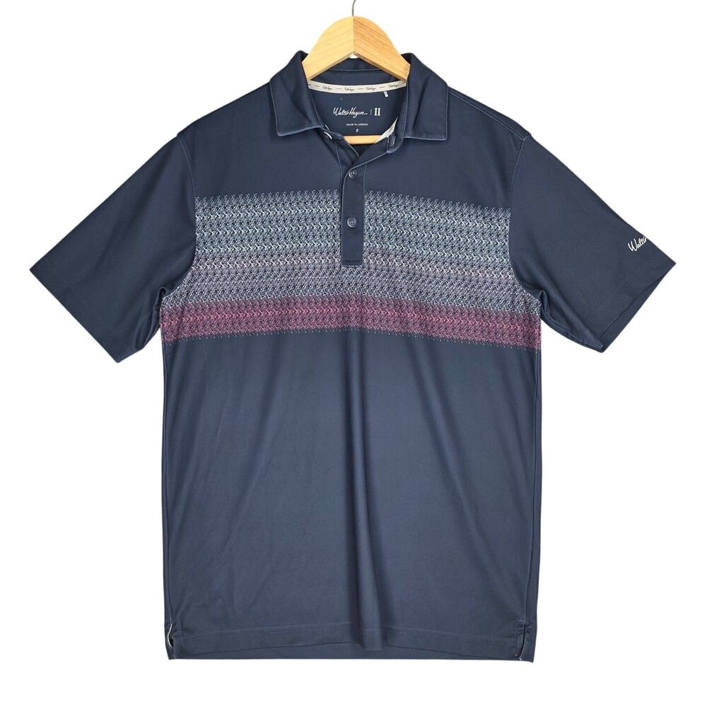 WALTER HAGEN 11 GOLF PERFORMANCE GOLF POLO - MEN’S SMALL - NAVY STRIPE STRETCH